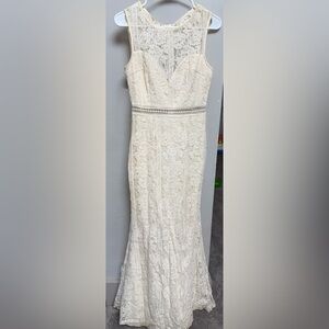 Sleeveless Cream Lace Dress with Sheer Waistband